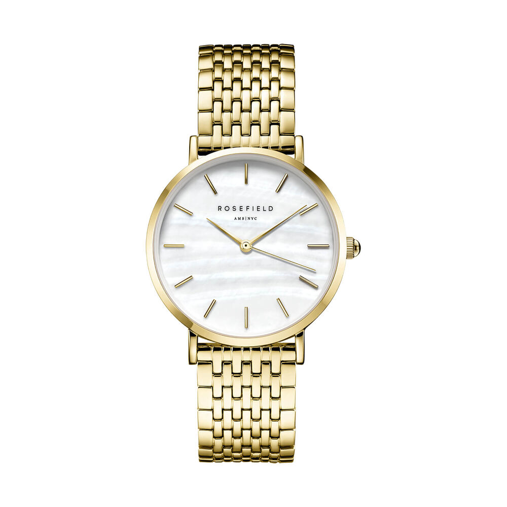 Rosefield Upper East Side Gold 33mm Mother of Pearl Dial 23k Gold Plated Steel Bracelet Watch image number 0