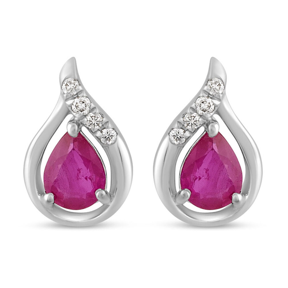9ct White Gold Created Ruby and Diamond Stud Earrings
