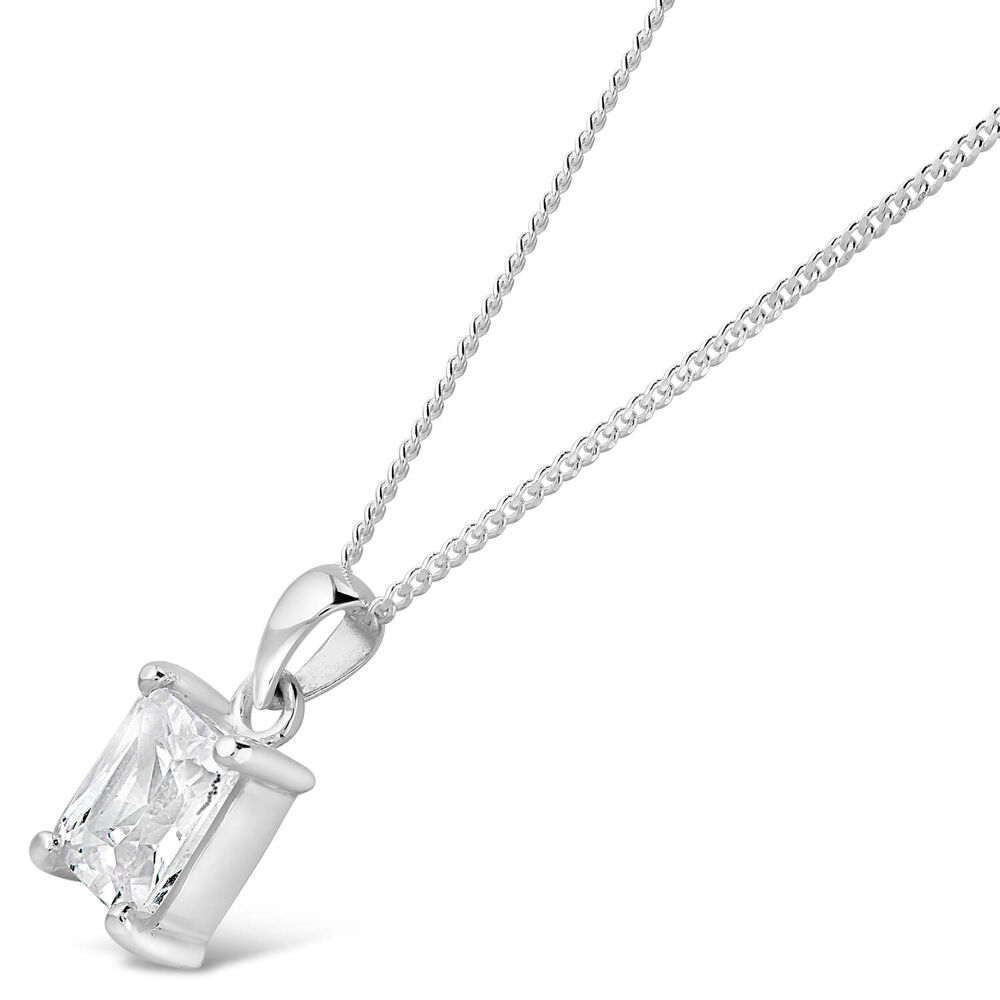 Sterling Silver Emerald Cut Cubic Zirconia Set Pendant (Chain Included) image number 1