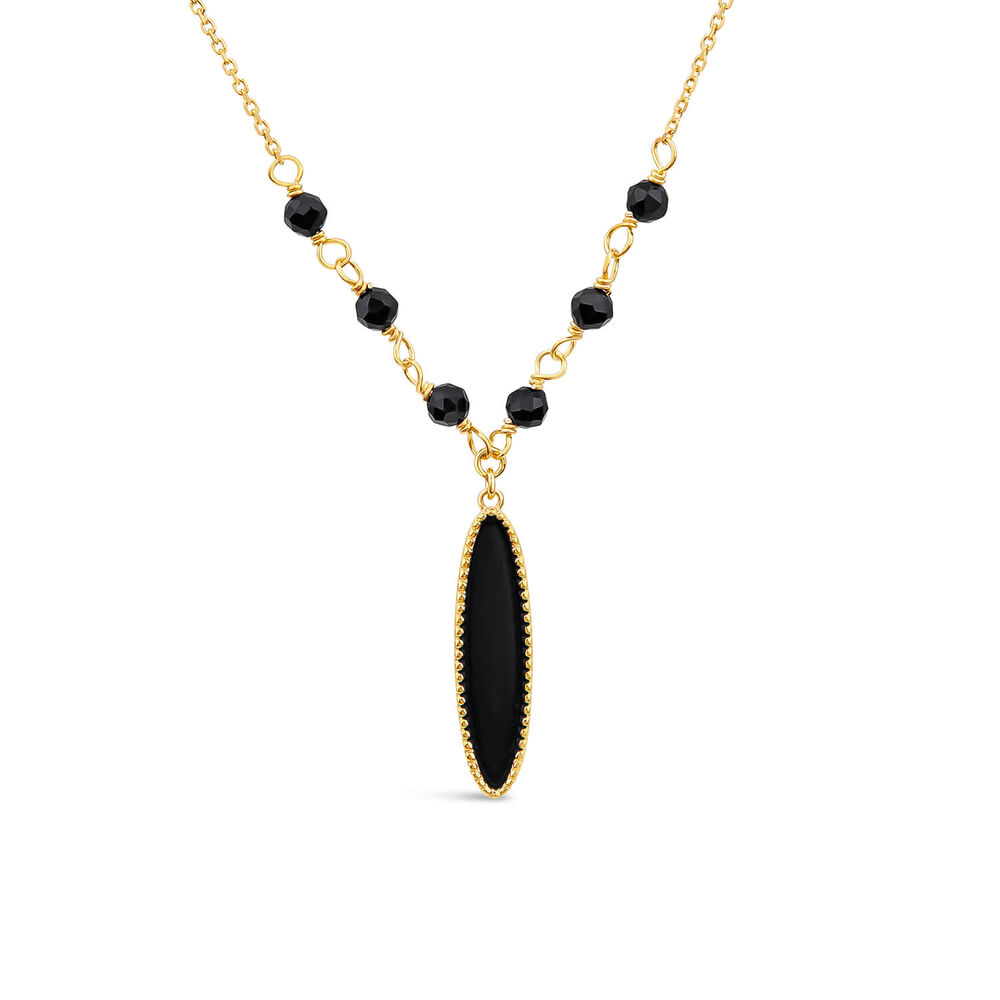 9ct Yellow Gold Black Enamel Beads & Oblong Drop Pendant Necklet image number 0
