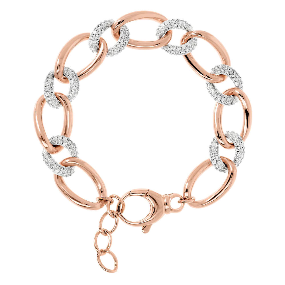 Bronzallure Cubic Zirconia Rose Gold Interlocking Chain Bracelet image number 0