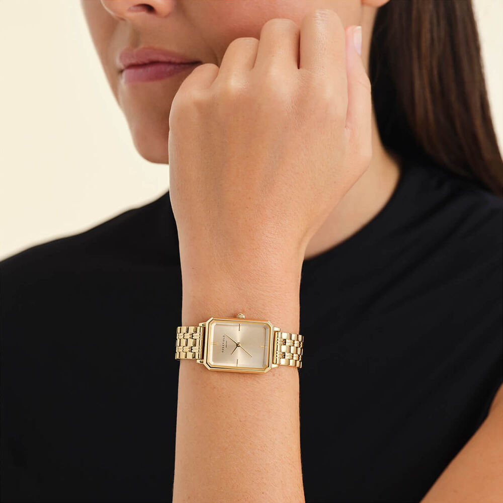 Rosefield Octagon Champagne 23x29mm Dial 23k Gold Plated Steel Bracelet Watch image number 1