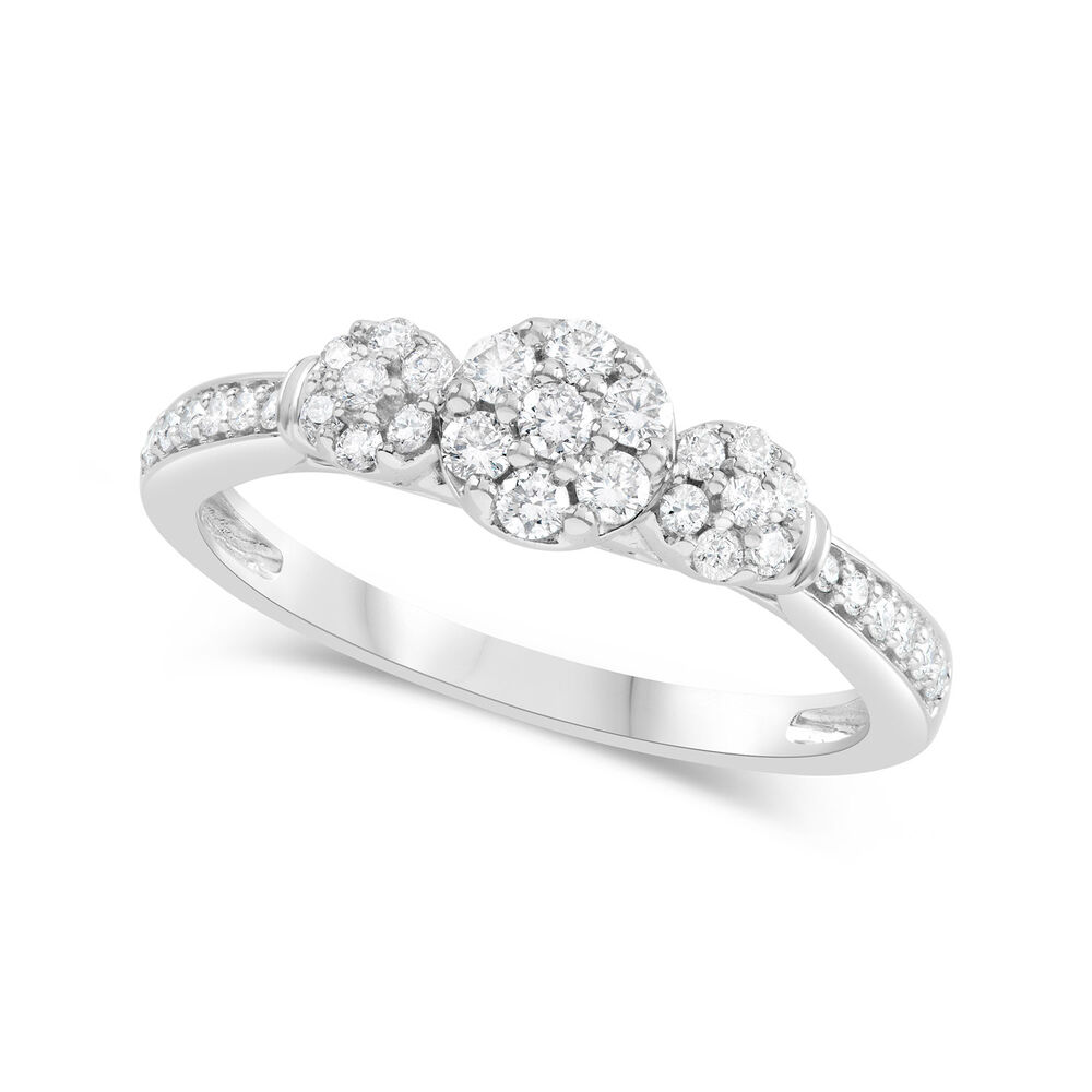 18ct White Gold 0.30ct Diamond Three Clusters and Shoulders Ring
