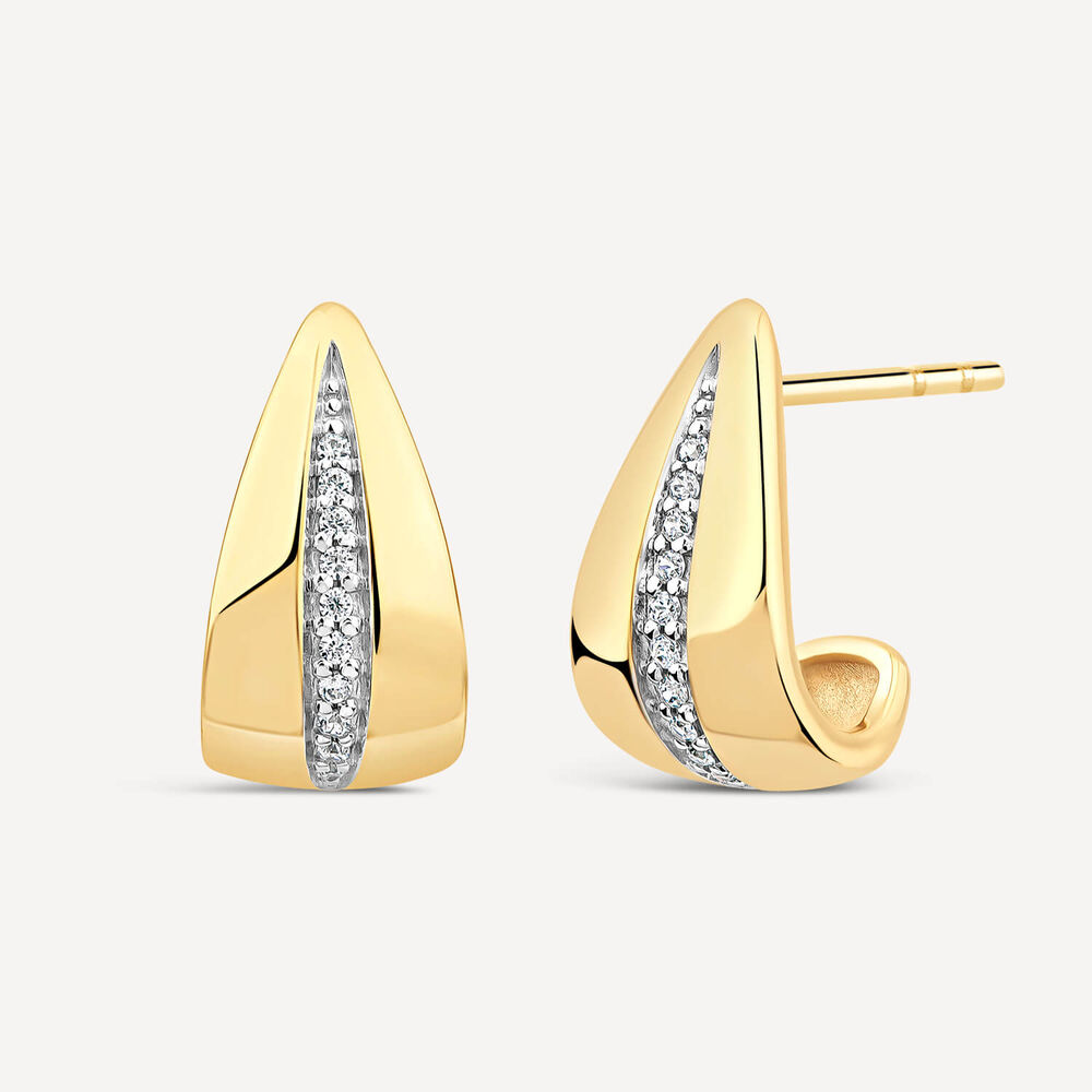 9ct Yellow Gold Diamond Centre Channel Polished Tear Shaped Earrings