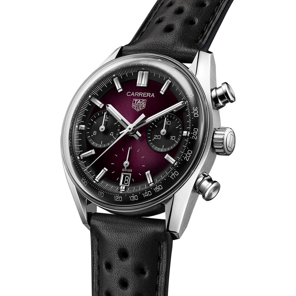TAG Heuer Carrera Chronograph 39mm Purple Dial Black Leather Strap Watch
