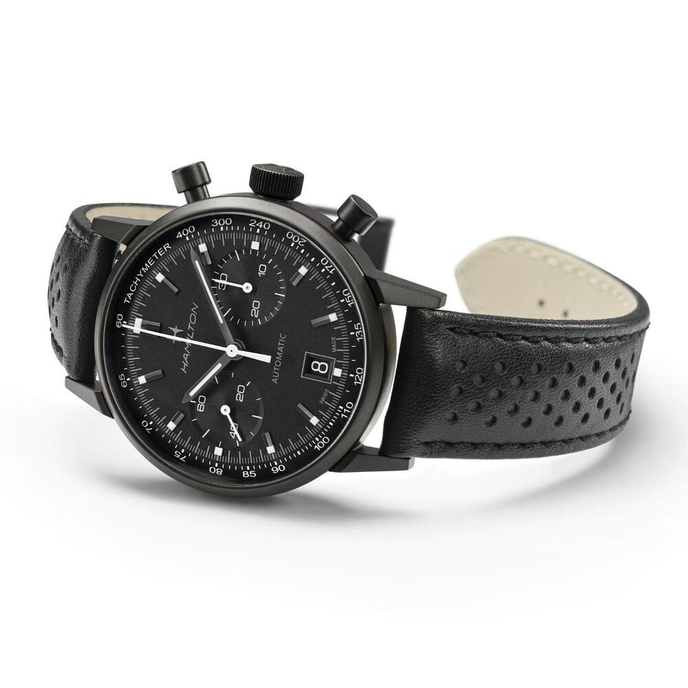 Hamilton American Classic 40mm Black Dial Black Leather Strap Chronograph Watch