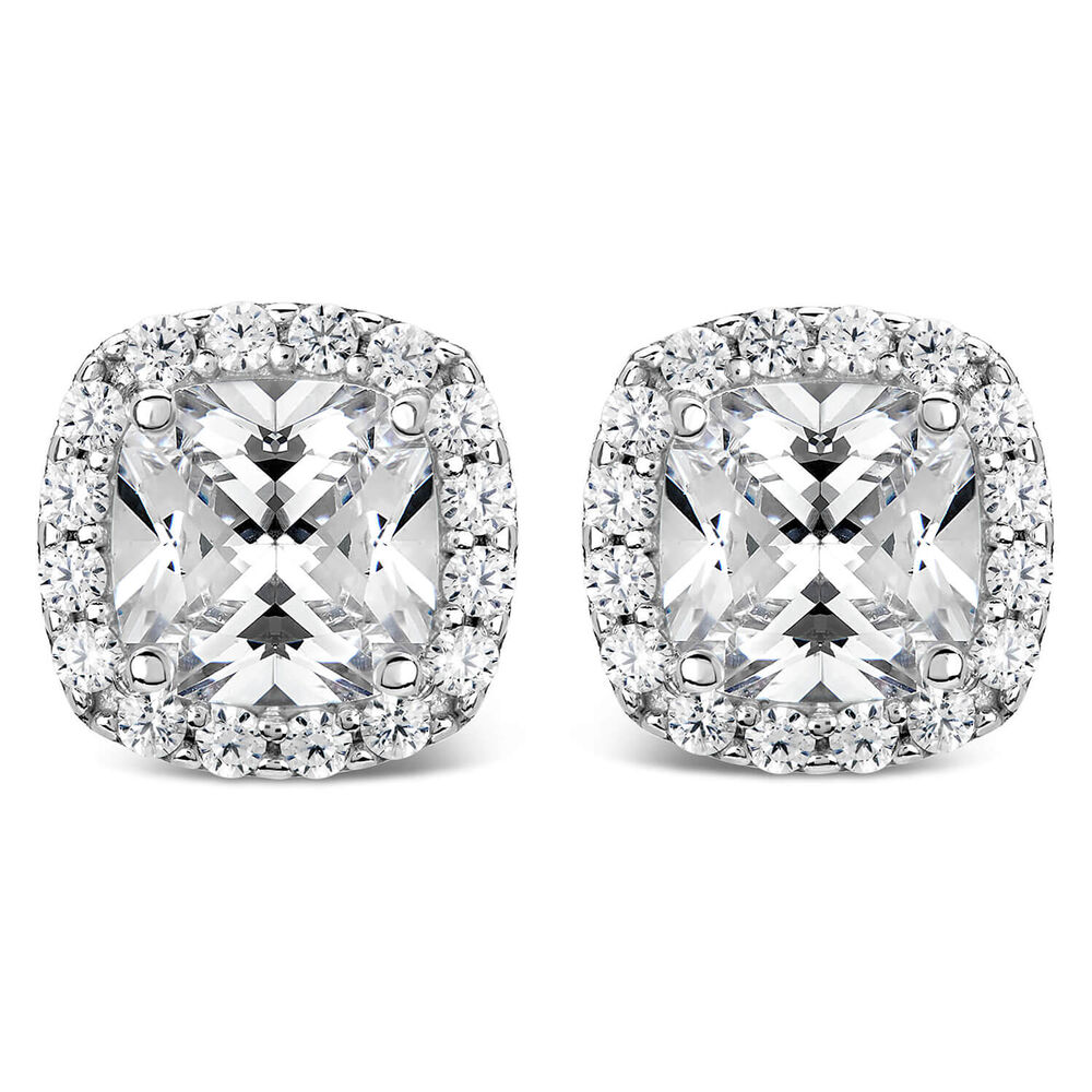 9ct White Gold Cubic Zirconia Square Halo Stud Earrings image number 0