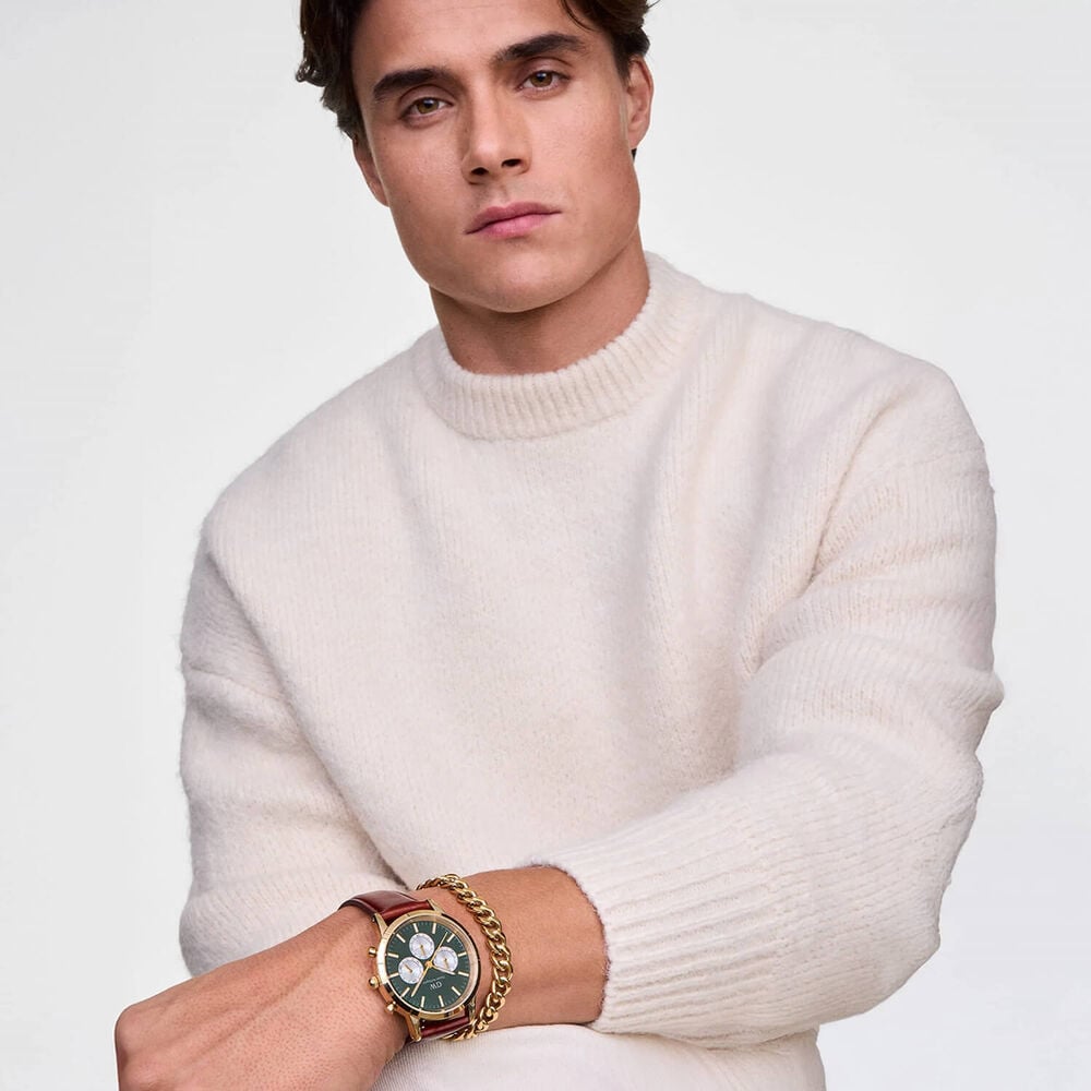 Daniel Wellington Iconic Chronograph St Mawes 42mm Emerald Panda Dial Brown Leather Strap Watch image number 4
