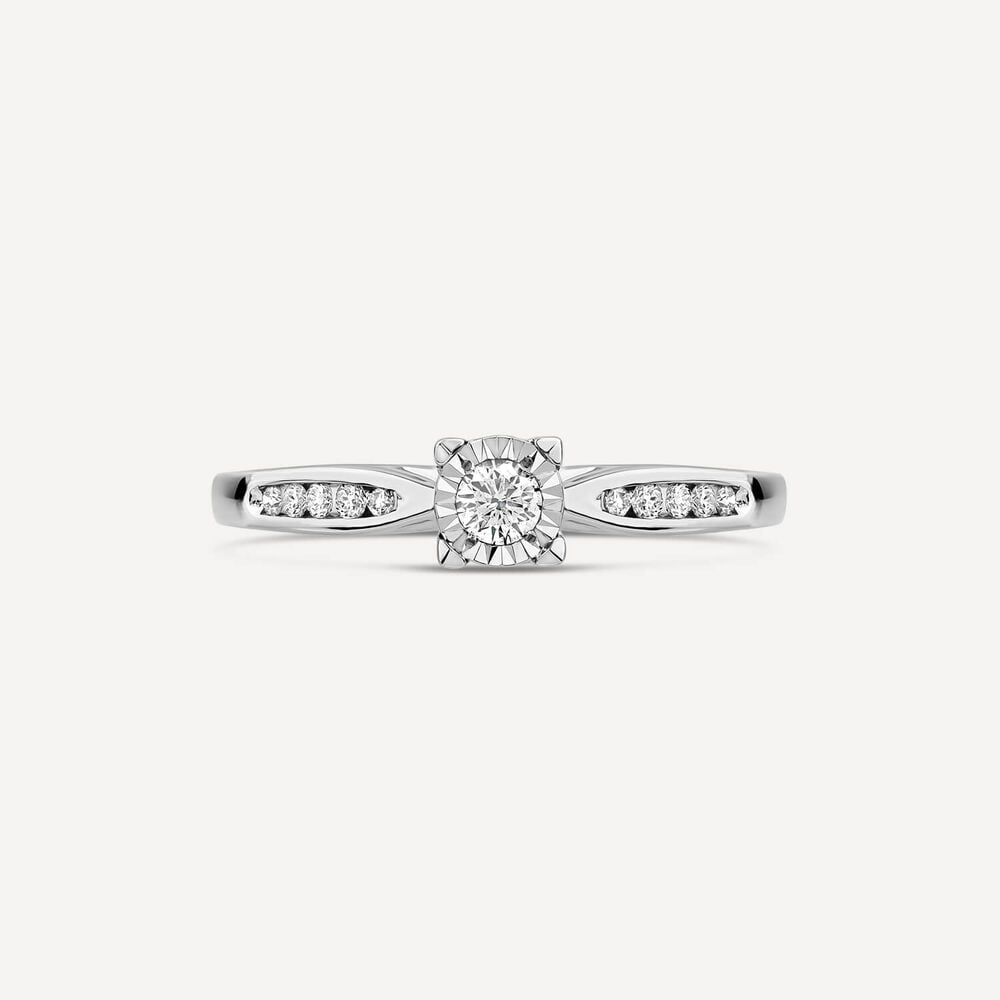 9ct White Gold Illusion Solitaire & Channel Set Shoulders 0.20ct Diamond Ring