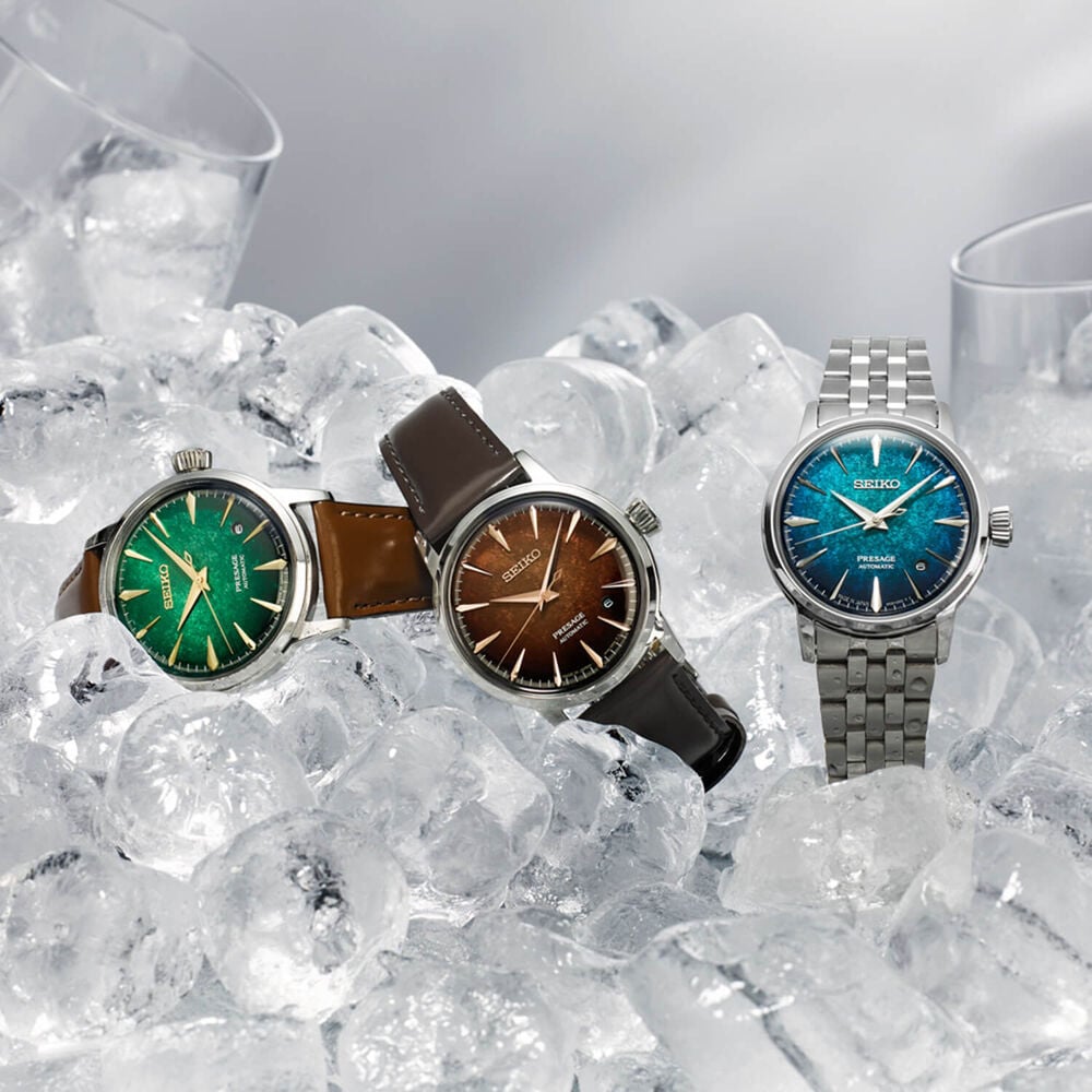 Seiko Presage Cocktail Time Crushed Ice &lsquo;Emerald Mist&rsquo; 38.5mm Blue Dial Steel Bracelet Watch