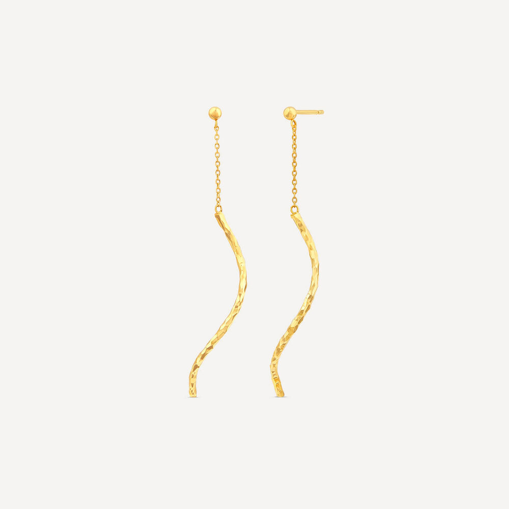 9ct Yellow Gold Mirror Diamond Cut Squiggle Drop Earrings image number 2