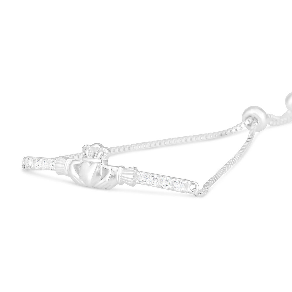 Celtic Claddagh Sterling Silver and Cubic Zirconia Slider Bracelet