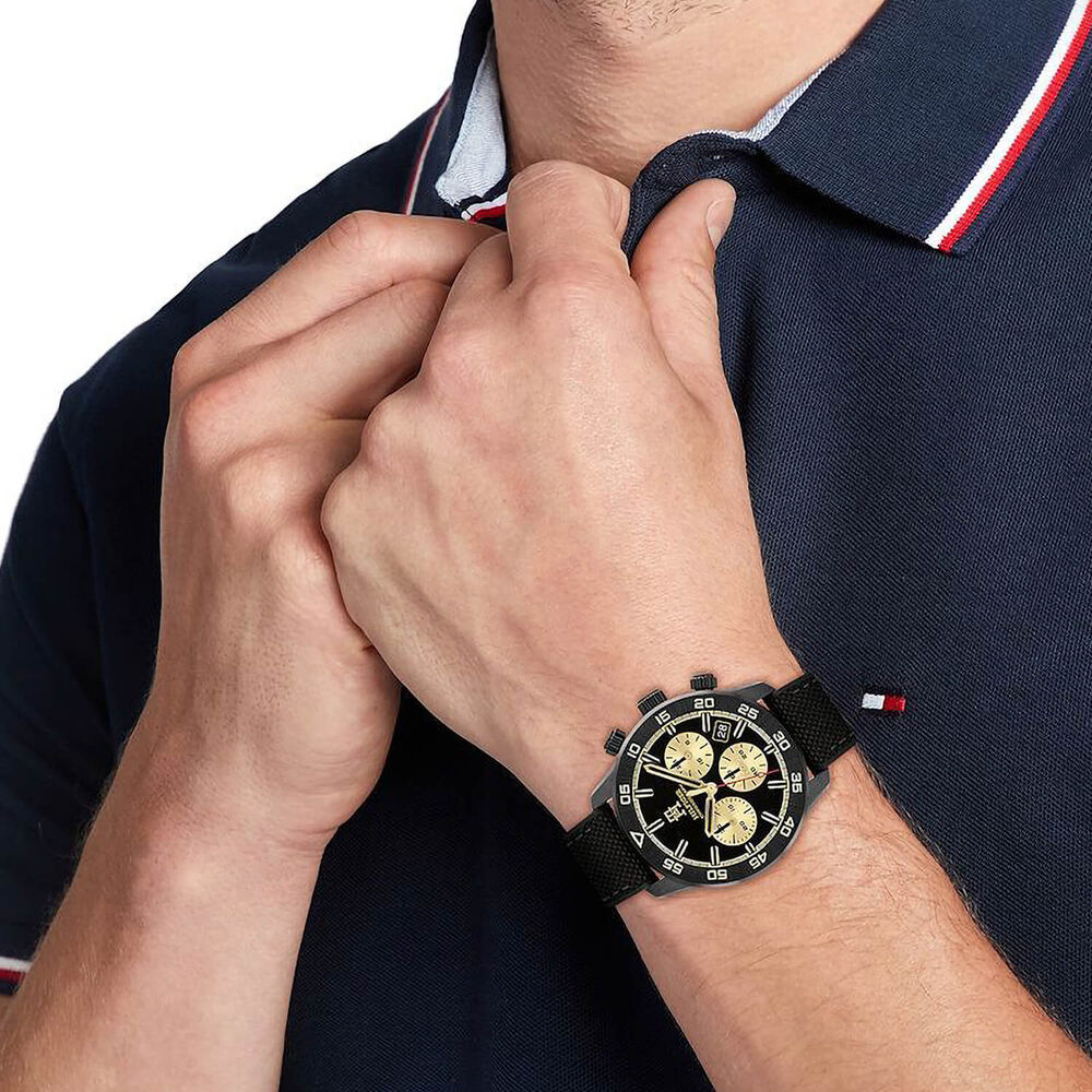 Tommy Hilfiger 42mm Black Monogram Dial Black Strap Watch image number 3
