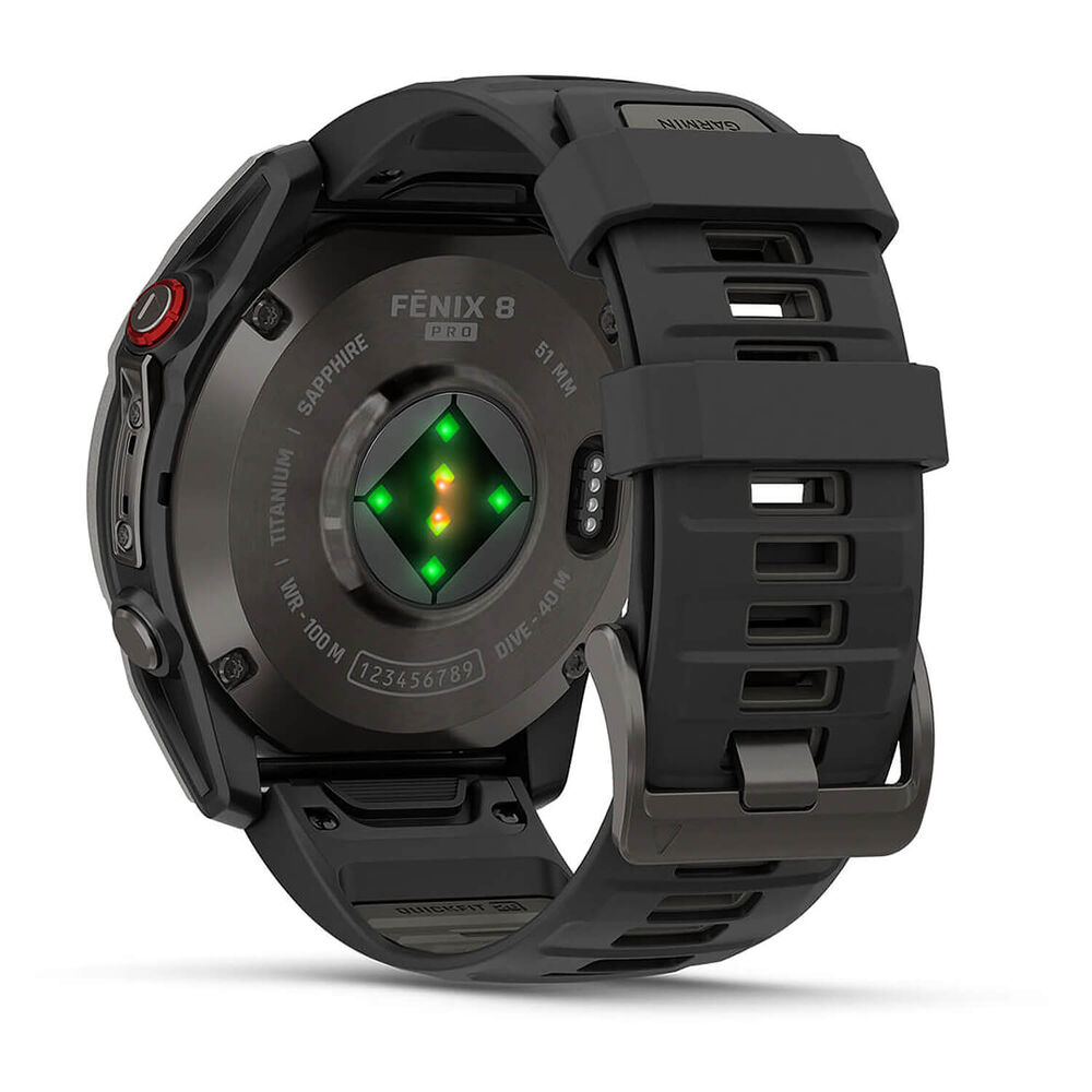 Garmin fenix 8 Pro AMOLED 51mm Carbon Grey DLC Titanium Case Black Silicon Strap Watch image number 4
