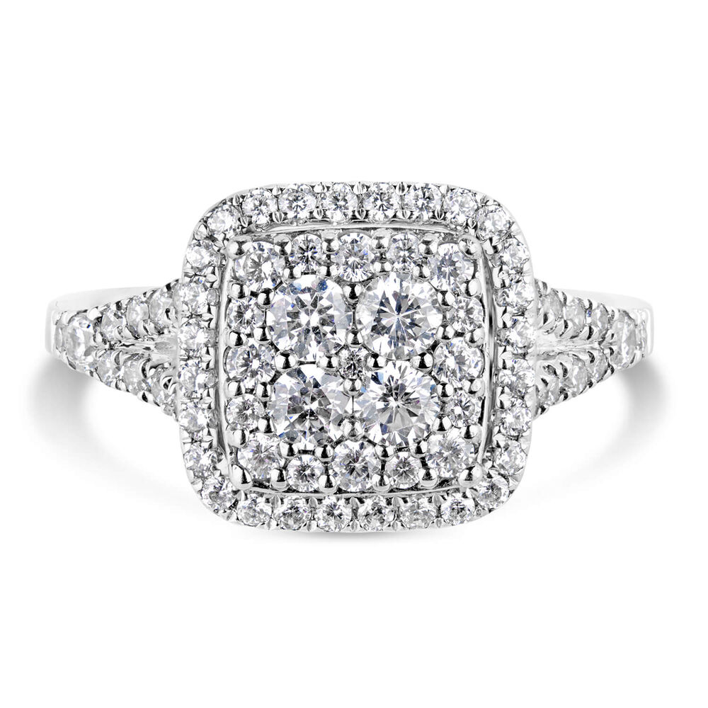 Kathy De Stafford 18ct White Gold 'Anastasia' Diamond Square Cluster Halo Shoulders 1ct Ring