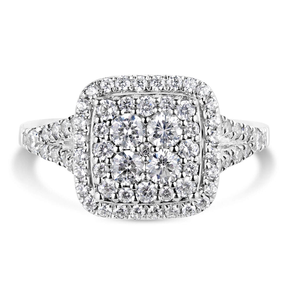 Kathy De Stafford 18ct White Gold 'Anastasia' Diamond Square Cluster Halo Shoulders 1ct Ring image number 1