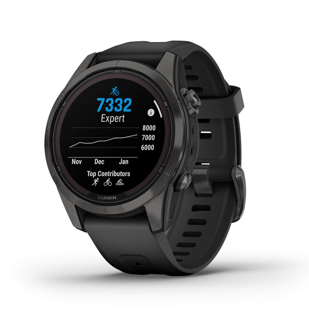 Garmin Fenix 7S Pro Sapphire Solar 42mm Carbon Grey Titanium Case Black Band Watch image number 0