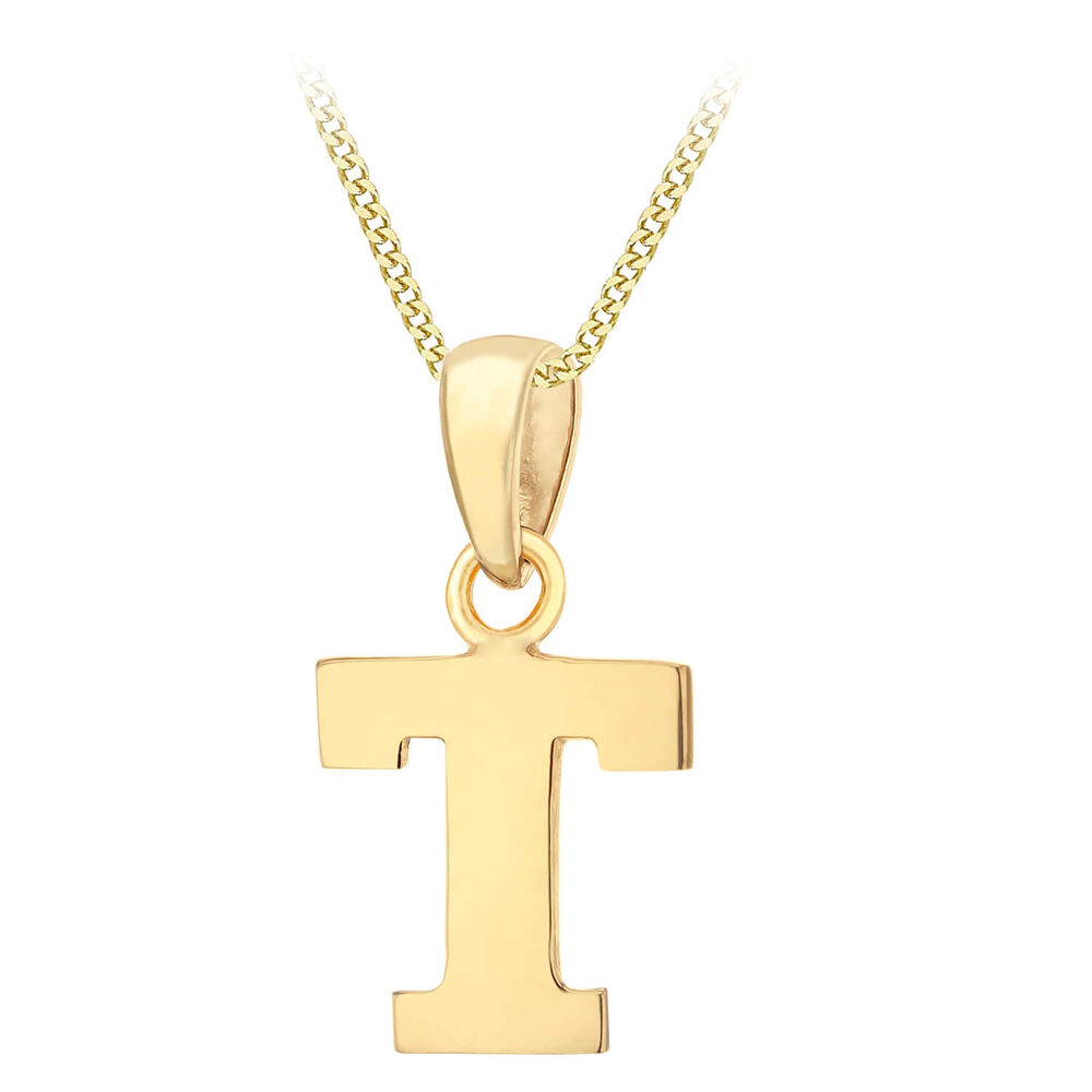 9ct Yellow Gold Plain Initial T Pendant  (Chain Included) image number 0