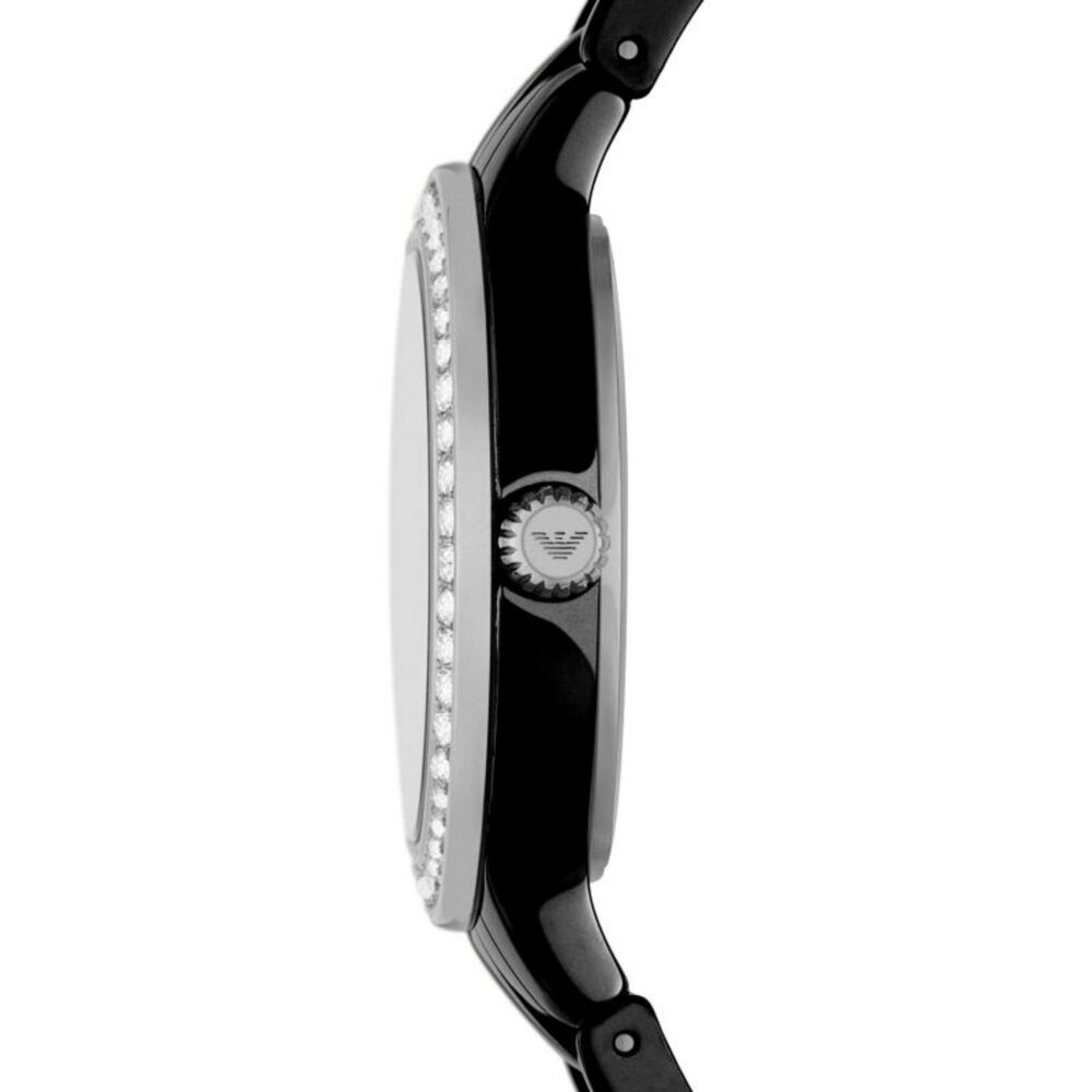 Emporio Armani Cleo 32mm Black Dial Cubic Zirconia Set Black Ceramic Case Watch