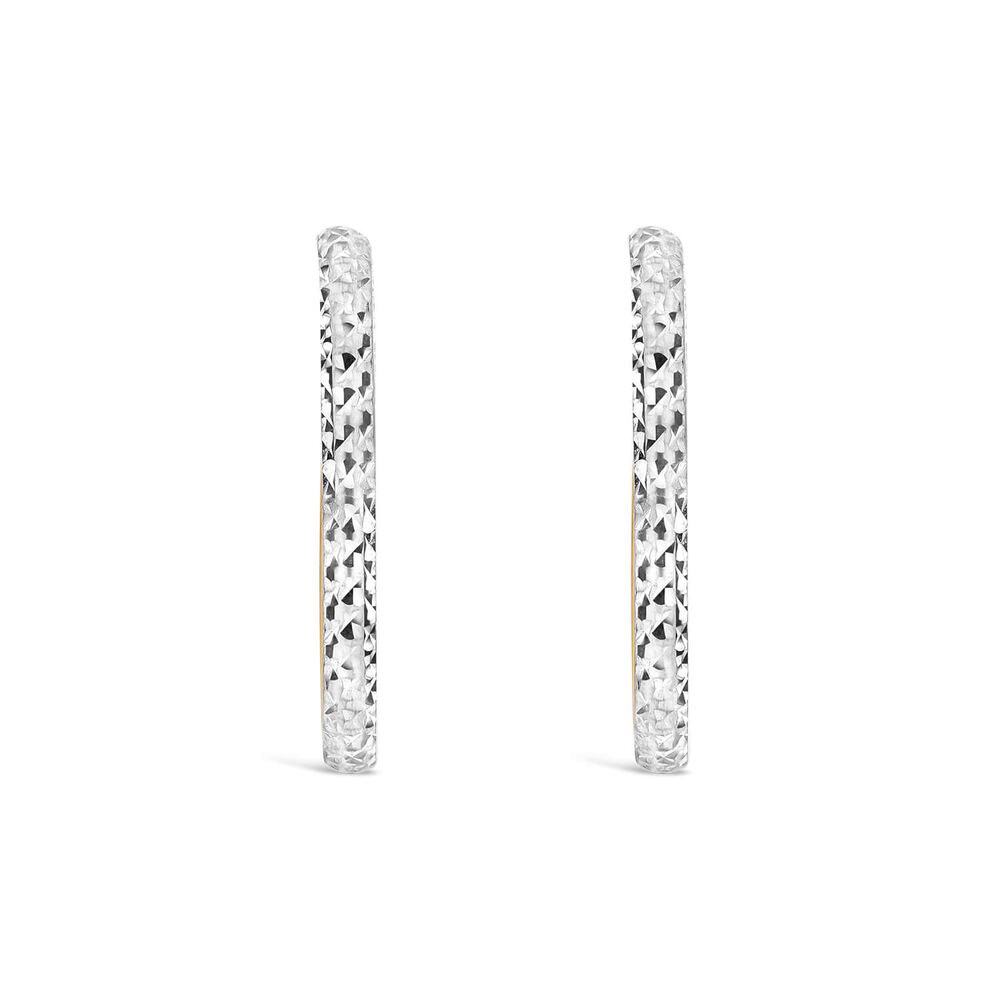 9ct Two Colours Gold Diamond Cut Hoop Earrings