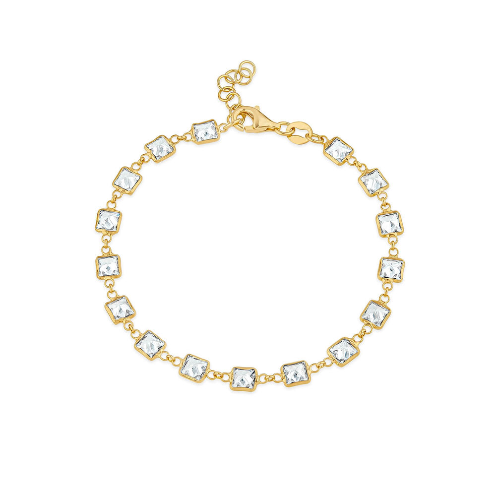 Silver & Yellow Gold Plated Rectangle Cubic Zirconia Series Bracelet image number 0