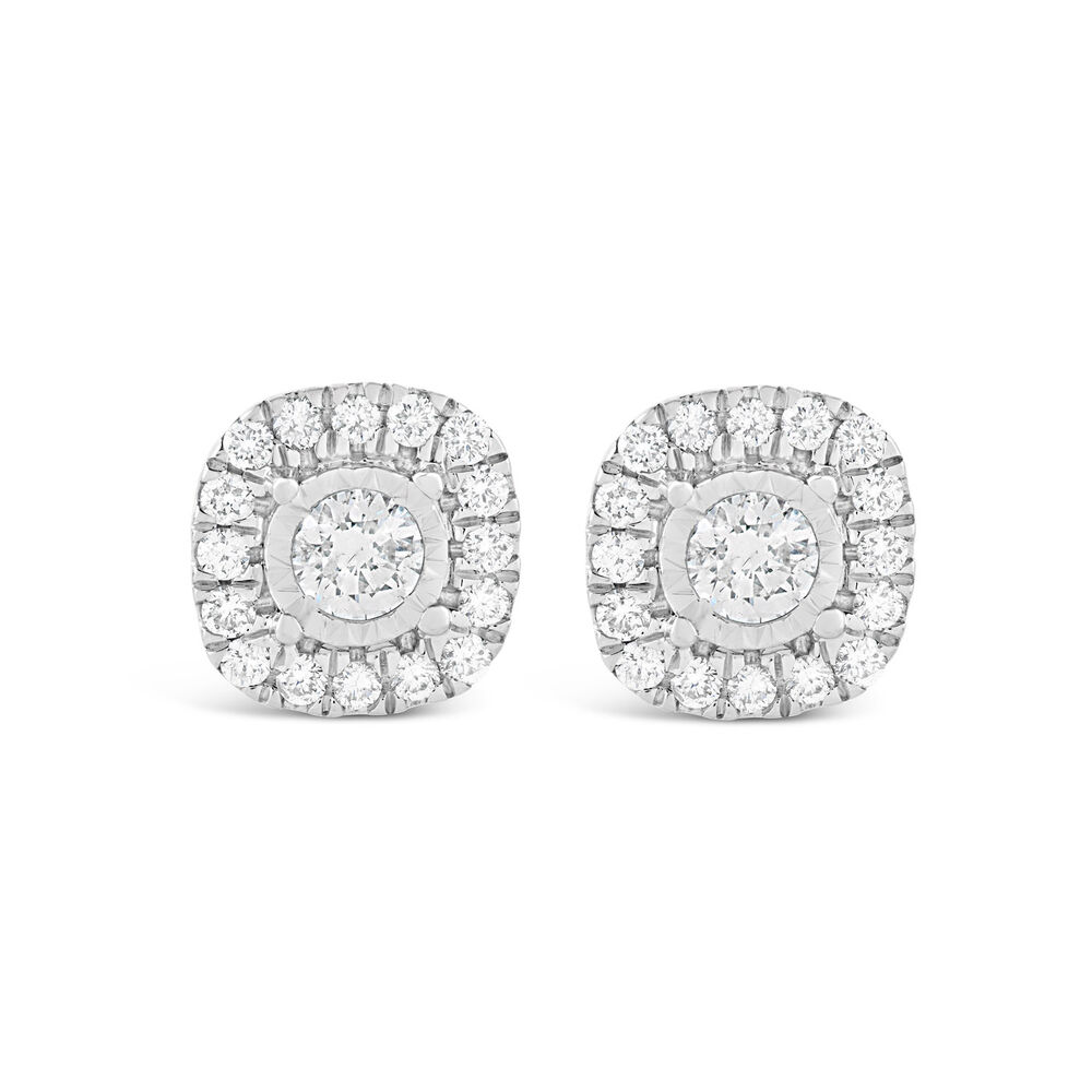 9ct White Gold Square 0.16ct Diamond Set Illusion Halo Stud Earrings
