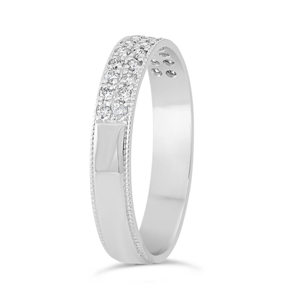 Ladies' 18ct White Gold 0.24 Carat Diamond Two Row Millgrain 3.5mm Wedding Ring image number 3
