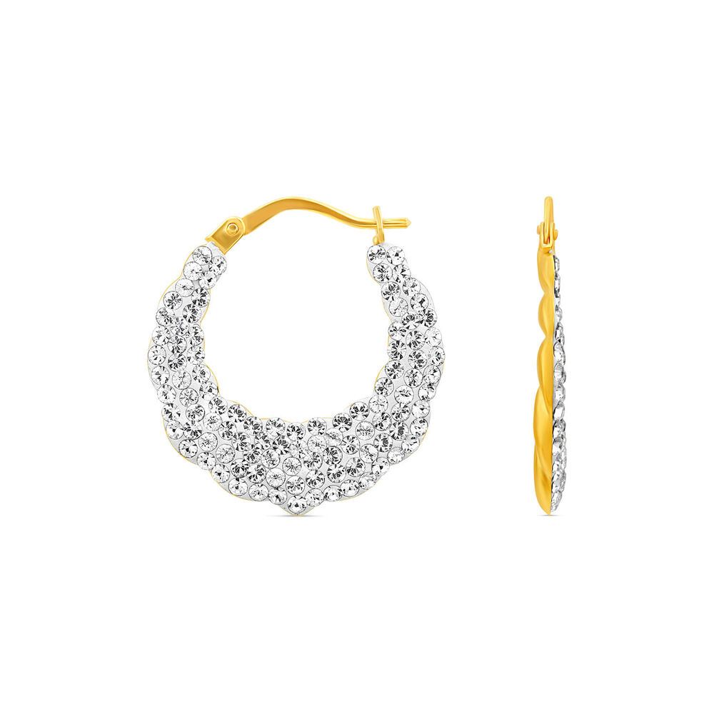 9ct Yellow Gold Two Colour Crystalique Heart Creole Hoop Earrings