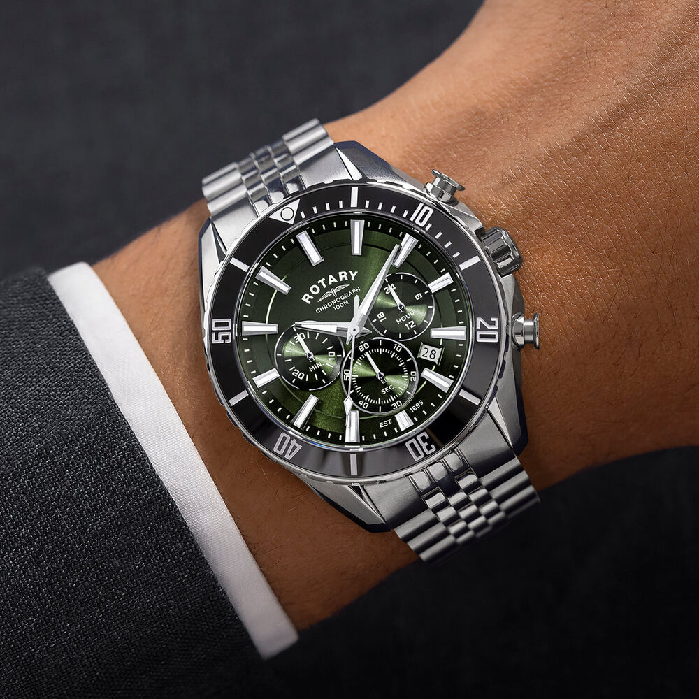 Rotary Apex 100 Chronograph 42mm Green Dial Stainless Steel Bracelet Watch