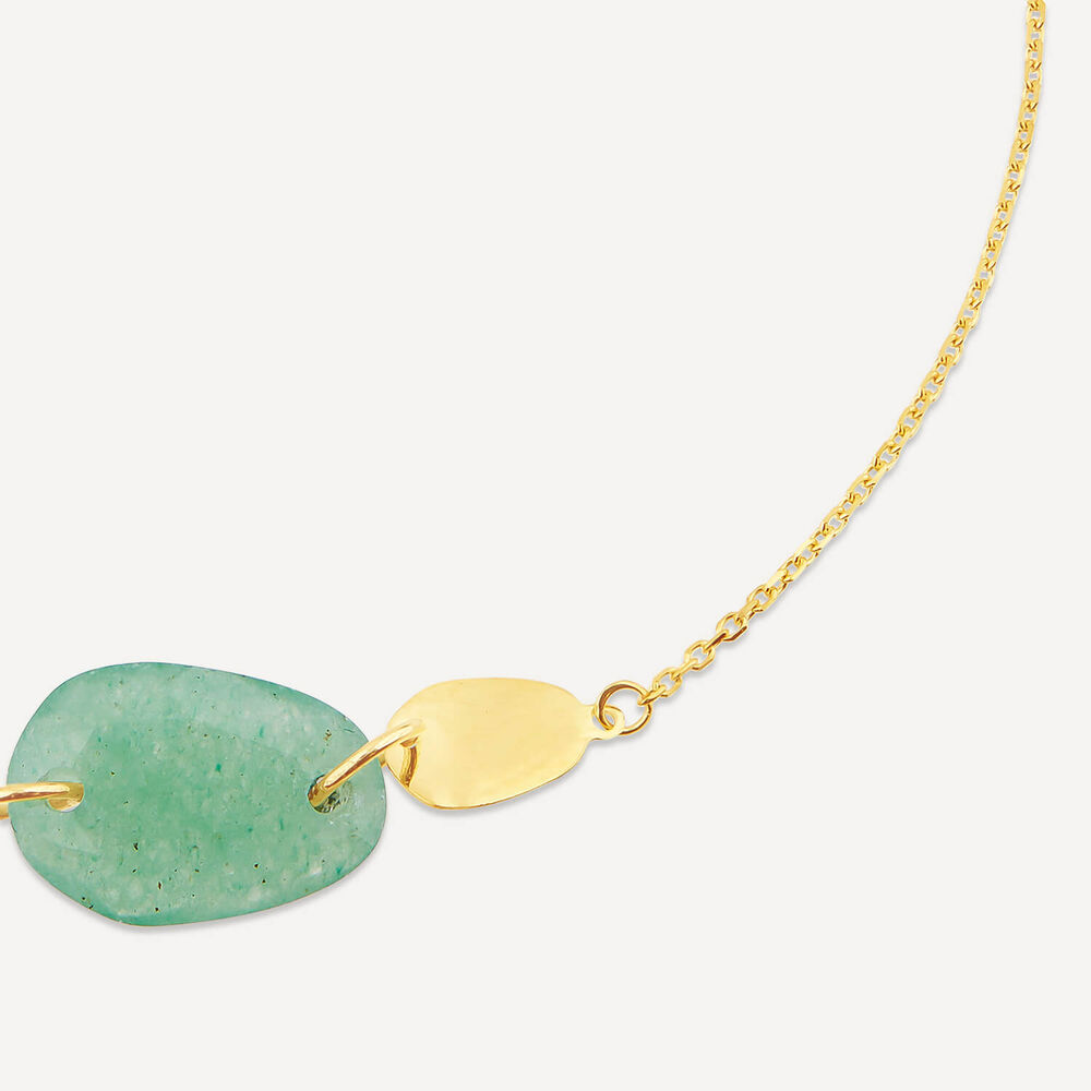 9ct Yellow Gold Polished Disc & Aventurine Verde Green Pebble Bracelet image number 1