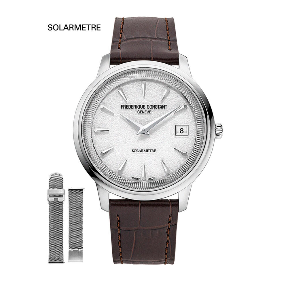 Frederique Constant Classics Moneta Solarmetre 39mm White Dial Brown Leather Strap Watch