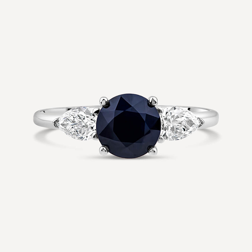 18ct White Gold Round Sapphire & 0.56ct Pear Diamond Sides Ring image number 1