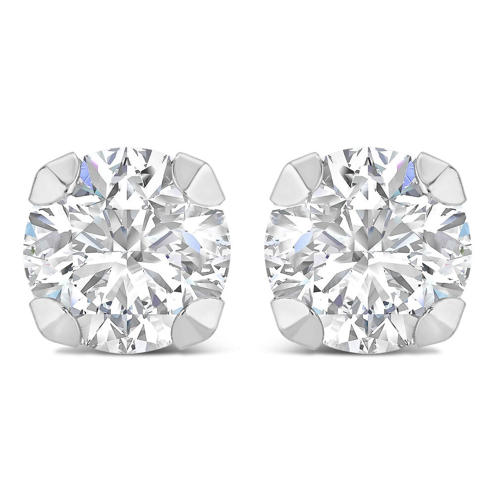 9ct White Gold 7mm Four Claw Cubic Zirconia Stud Earrings