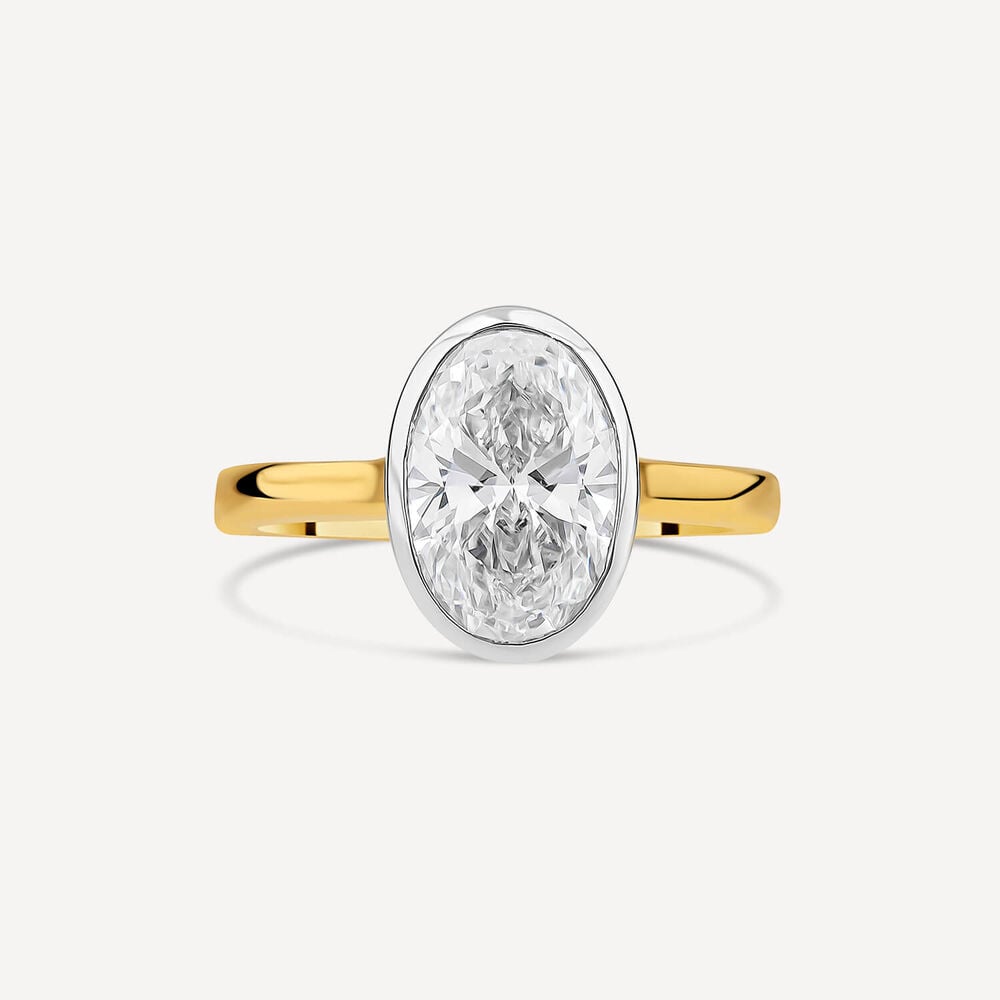 Born 18ct Yellow Gold 2.00ct Oval Lab Grown Diamond Bezel Set Solitaire Ring image number 1