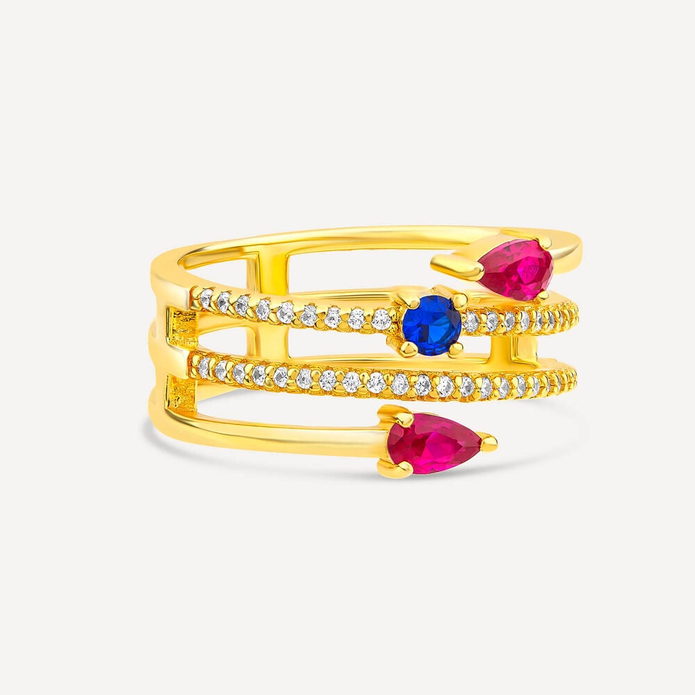 Sterling Silver Yellow Gold Plated Multi Colour Cubic Zirconia Four Strand Wrap Ring