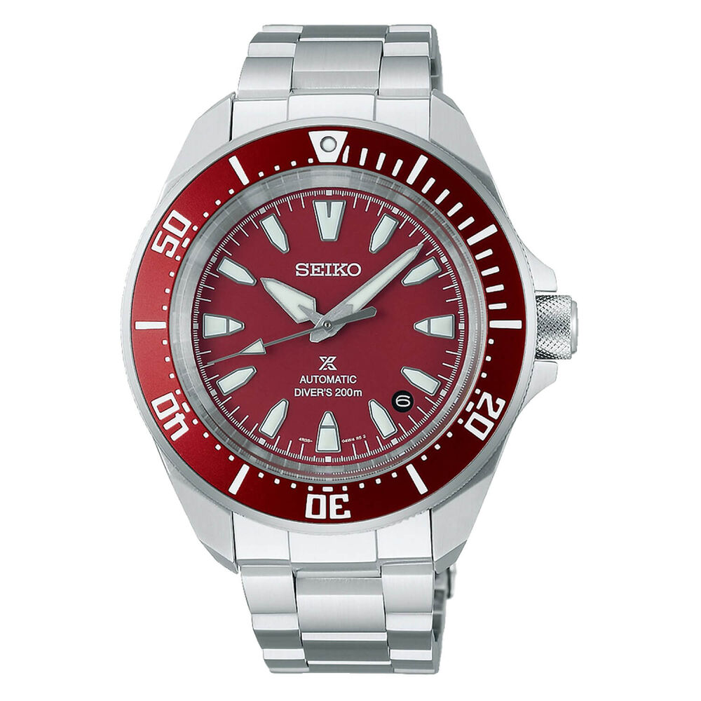 Seiko Prospex 4R Red 'Shog-urai' Divers 41.7mm Dial Steel Bracelet Watch image number 0
