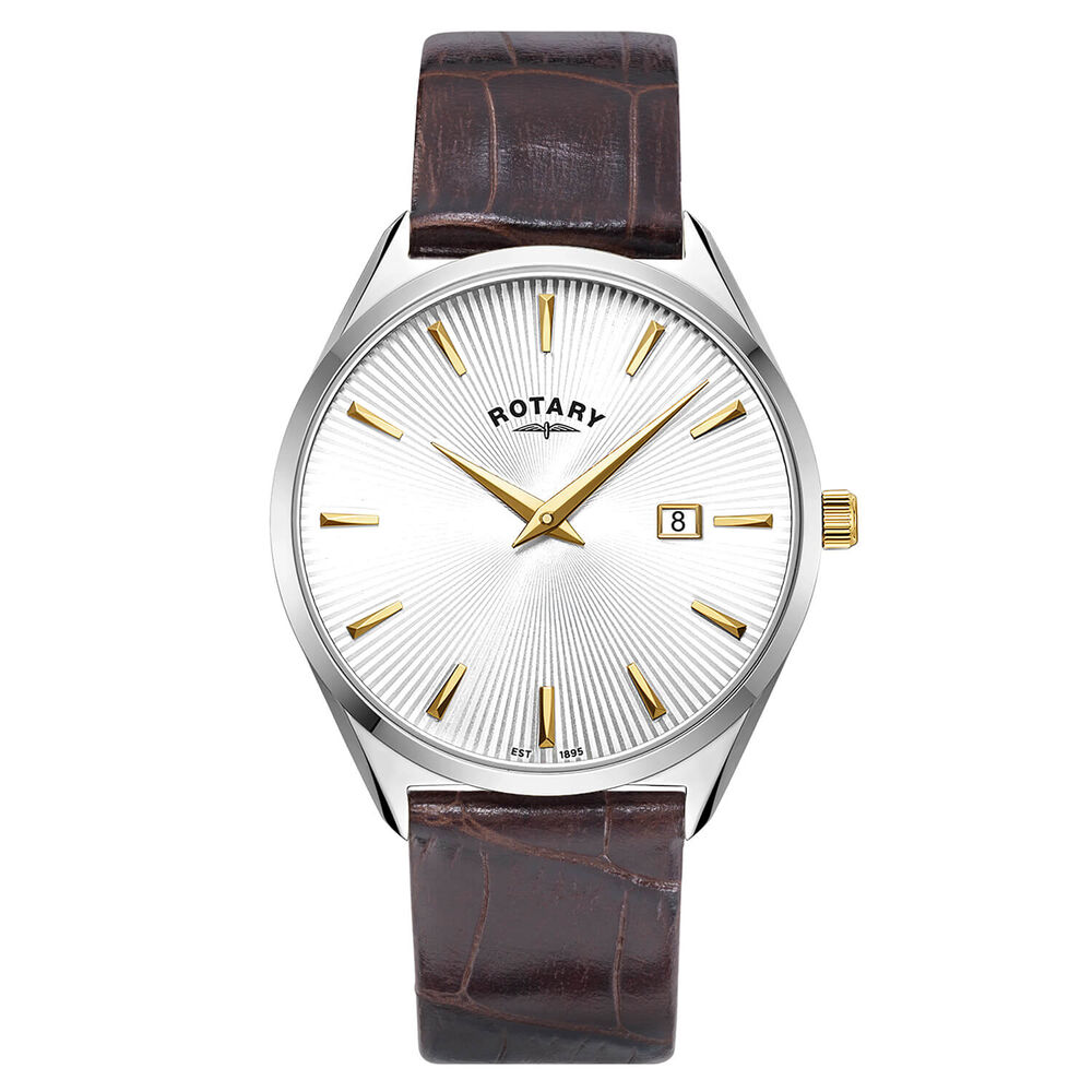 Rotary Ultra Slim 38mm Silver Dial Brown Leather Strap Watch