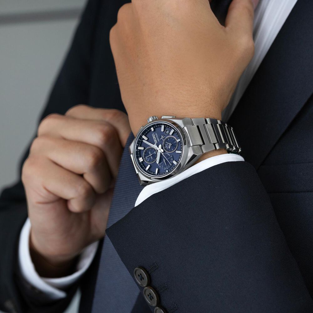 Seiko Astron GPS Solar 5X Dual-Time Chronograph 42mm Infinite Blue Dial Titanium Bracelet Watch