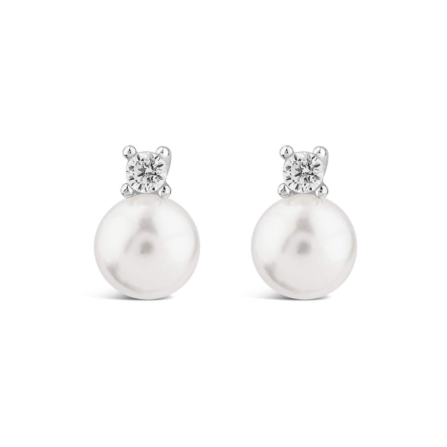 Sterling Silver Pearl Cubic Zirconia Top Stud Earrings