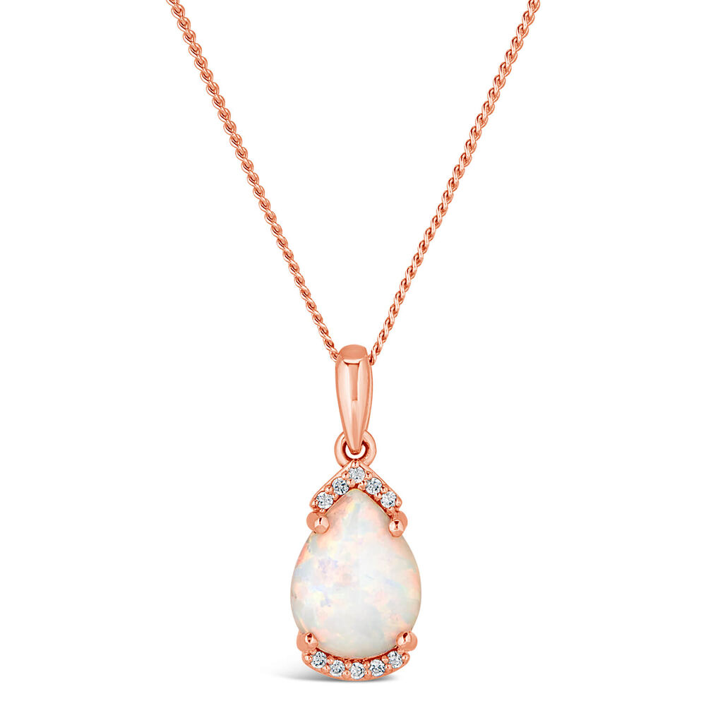 9ct Rose Pear Opal With Diamond Top Bottom Pendant image number 0