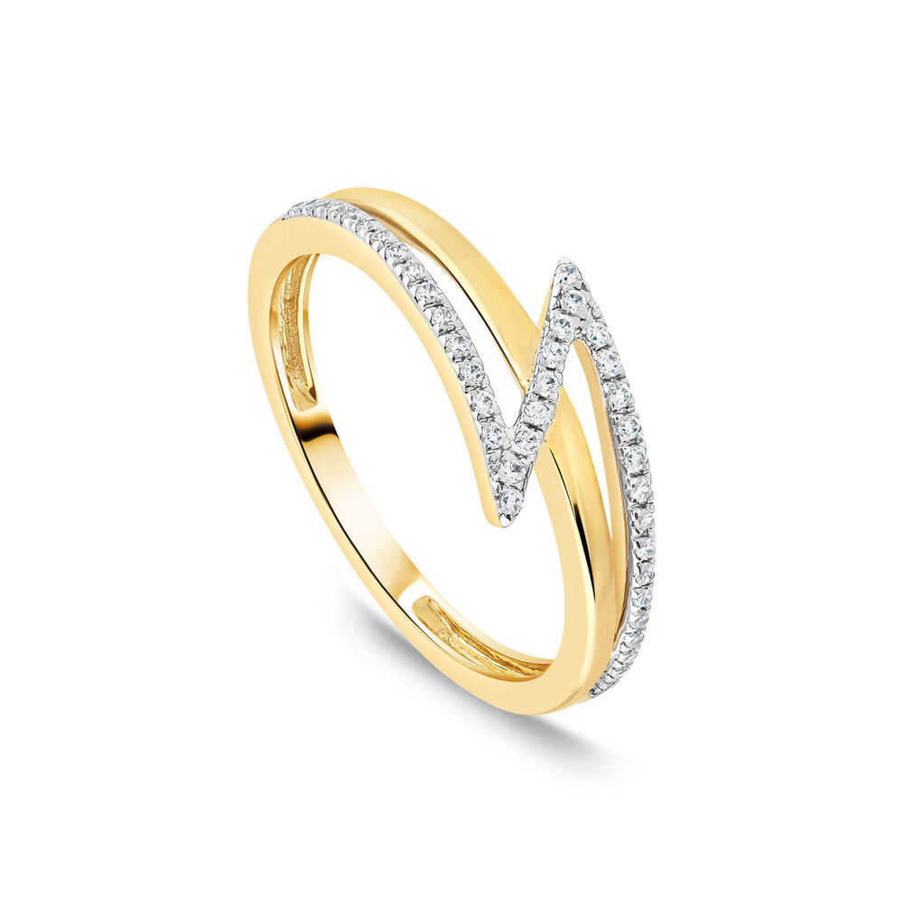 9ct Yellow Gold Diamond Lightning Bolt Shaped Ring image number 0