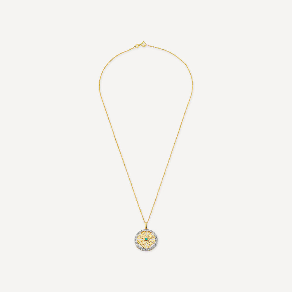 14ct Yellow Gold Diamond & Emerald Trinity Knot Pendant image number 2