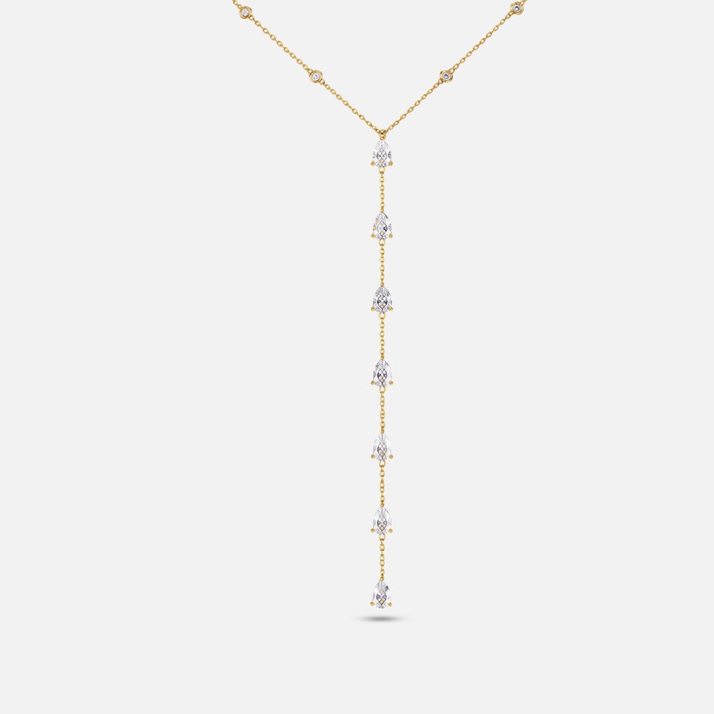 Yellow Gold Plated Sterling Silver Pear Cubic Zirconia Y Drop Necklet