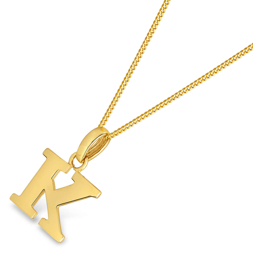 9ct Yellow Gold Plain Initial K Pendant (Special Order) (Chain Included) image number 1