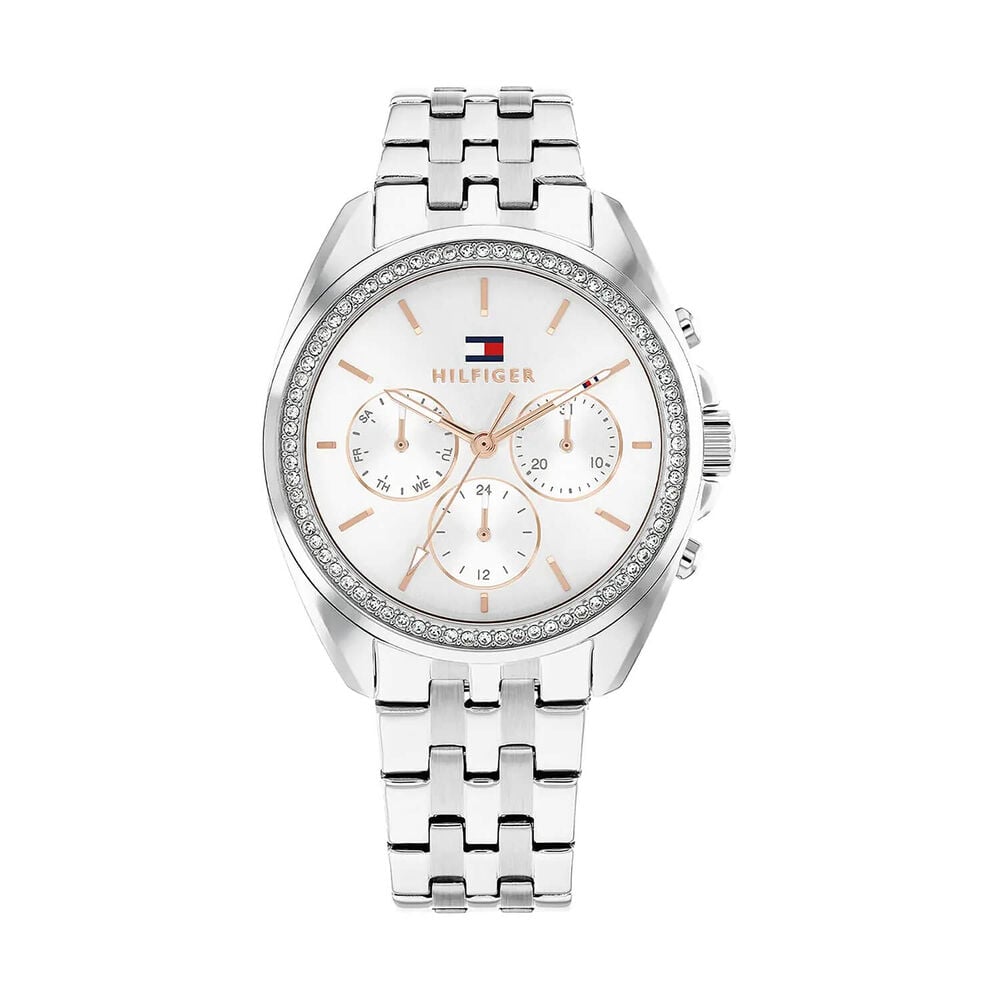 Tommy Hilfiger Mellie 36mm Silver Dial Cubic Zirconia Bezel Steel Case Bracelet Watch