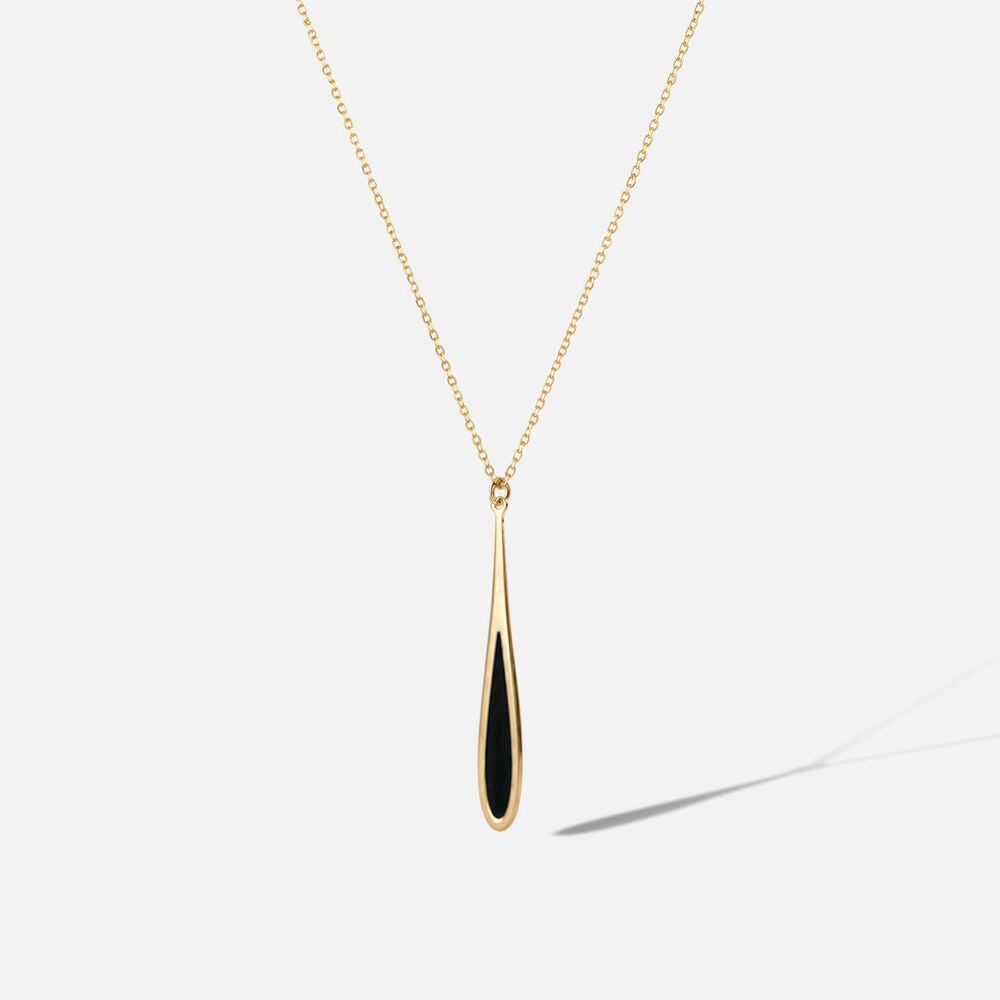 9ct Yellow Gold Black Enamel Teardrop Pendant