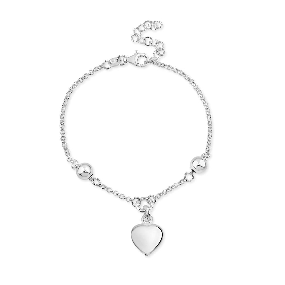 Sterling Silver Heart Drop Pendant Ball Chain Bracelet image number 0