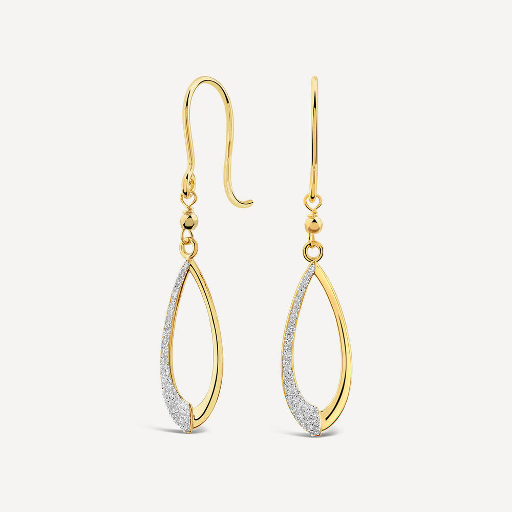 9ct Yellow Gold Half Glitter & Polished Pear Shaped Drop Earrings
