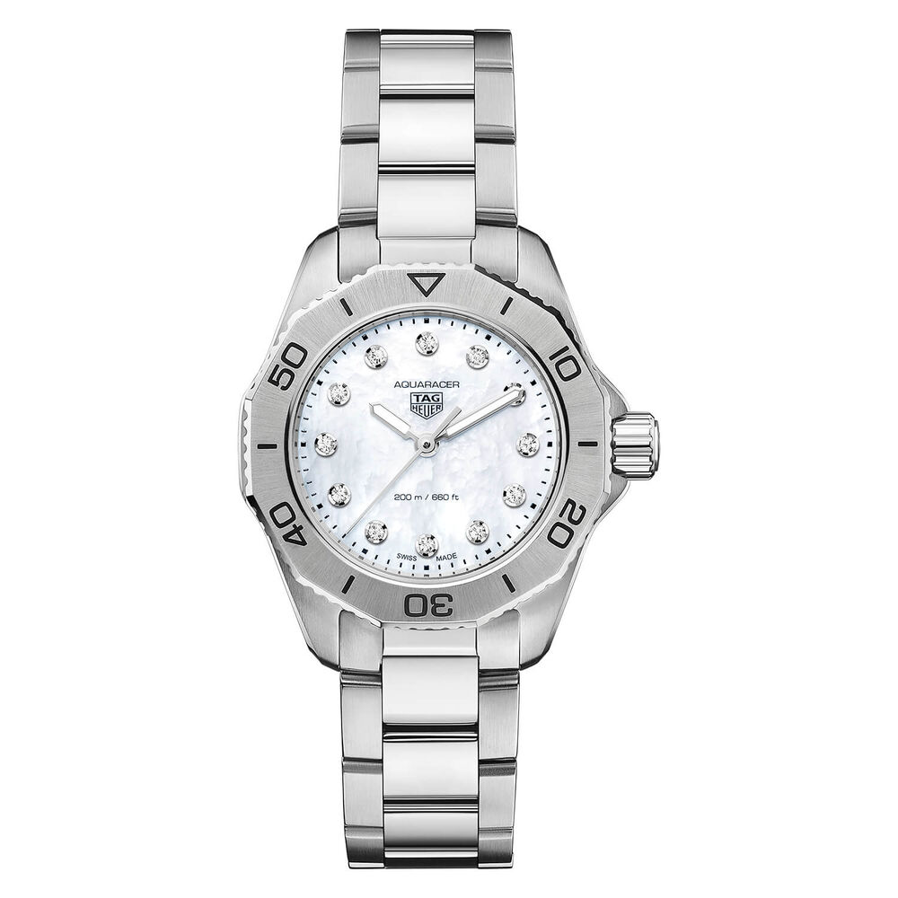 TAG Heuer Aquaracer Professional 200 30mm MOP Dial Diamond Dots Steel Bracelet Watch image number 0