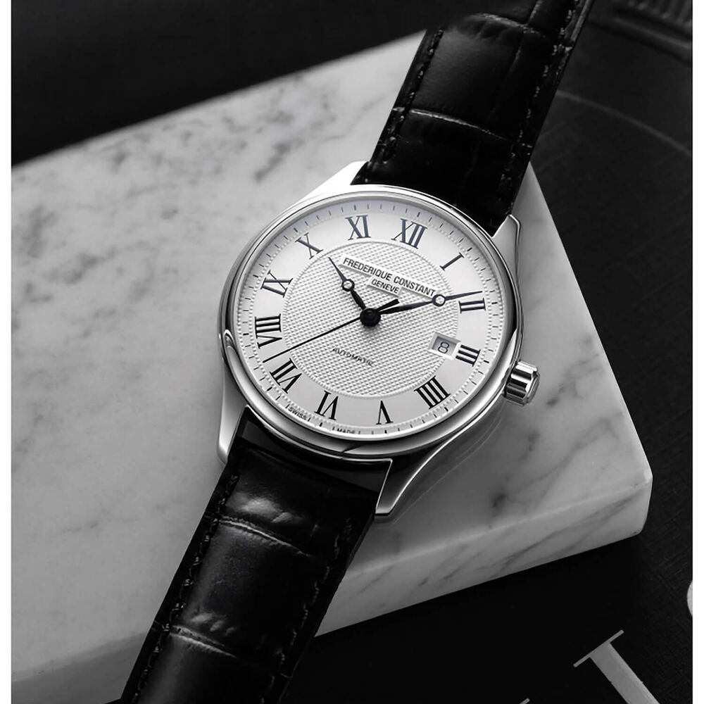 Frederique Constant Classics 40mm Silver Dial Black Leather Strap Watch image number 4